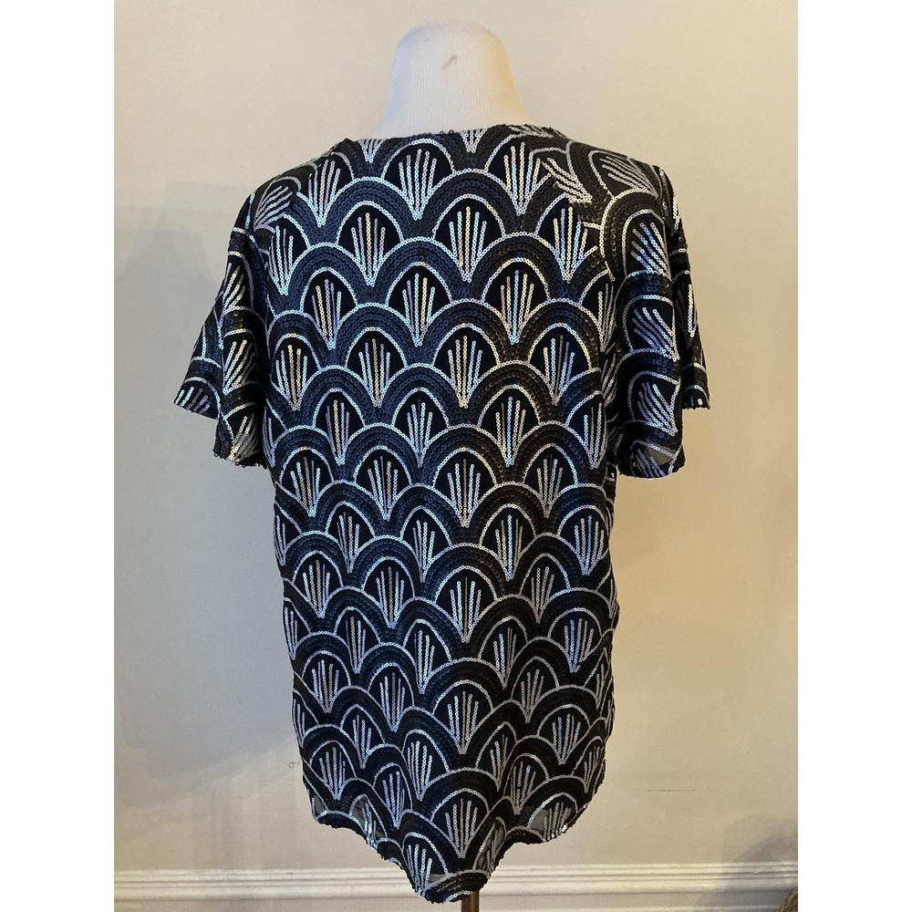 Y2k Vtg Cremieux shirt Black White Sequin Sz M Whimsigoth Grannycore - Picture 9 of 13